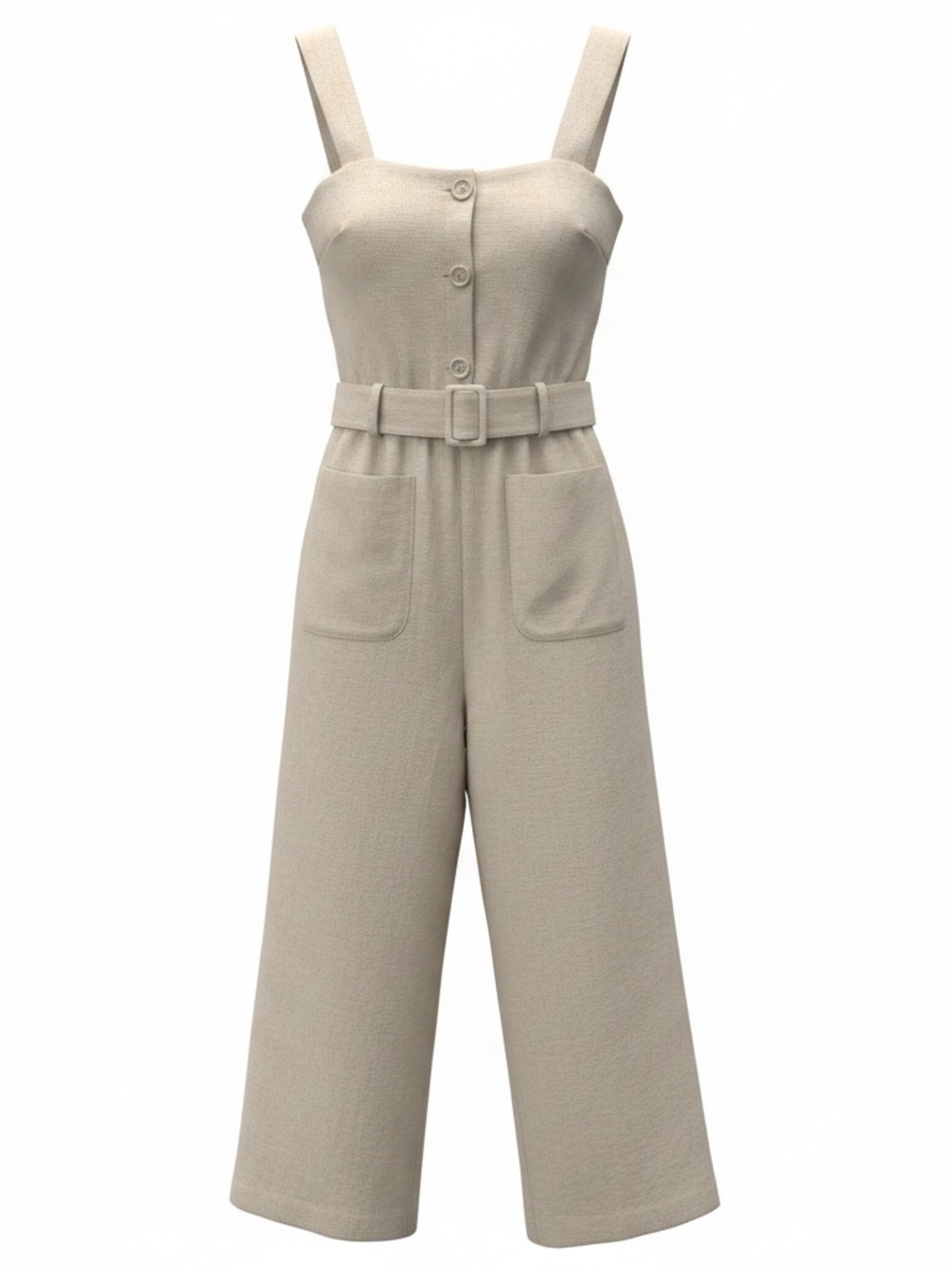 Cream Wide-Leg Sleeveless Jumpsuit with Belt - Picture 3 of 6